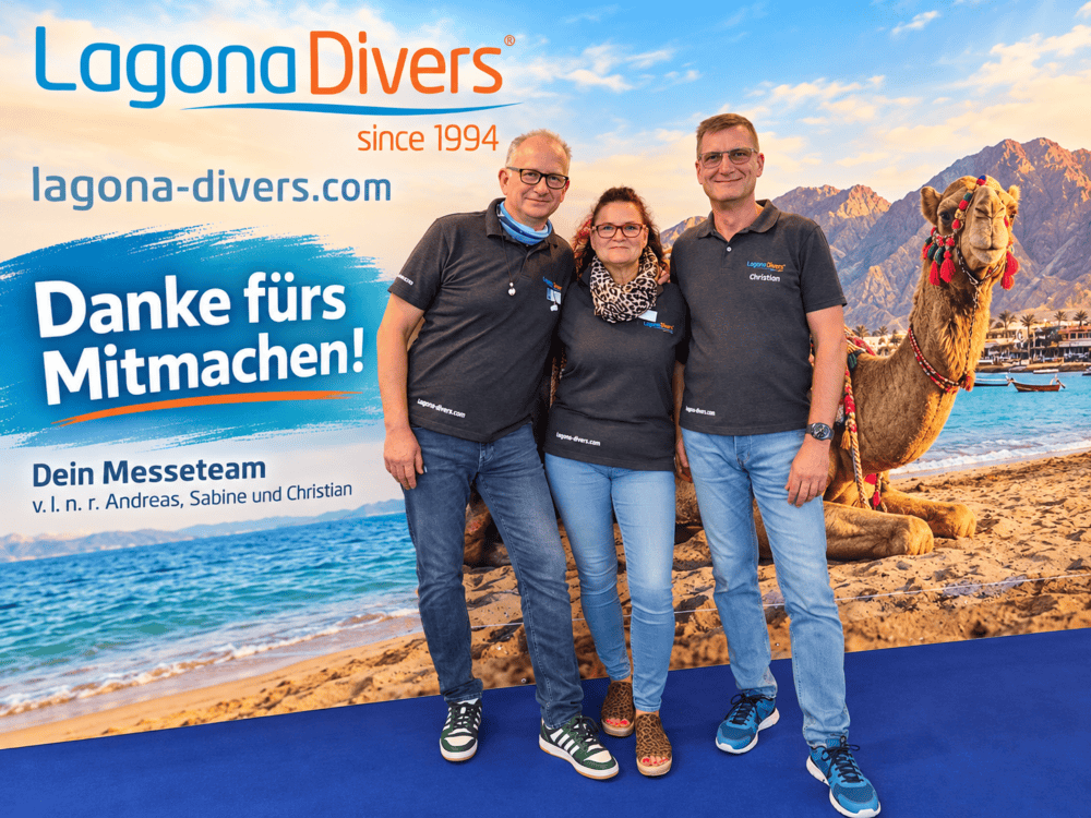 Lagona Divers Messeteam Andreas, Sabine und Christian am Stand der InterDive Friedrichshafen 2026